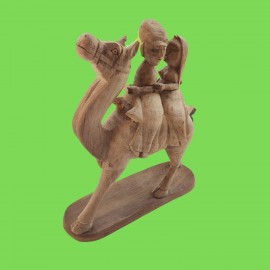 King and Queen riding camel - Hand Carved Teak Wood 
