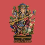 WOODEN SARASWATI STATUE