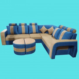 Five Seater L shaped sofa set Teapoy with 2 matching pillows / Designer sofa set / Corner sofa set (2 + 2 + 1)