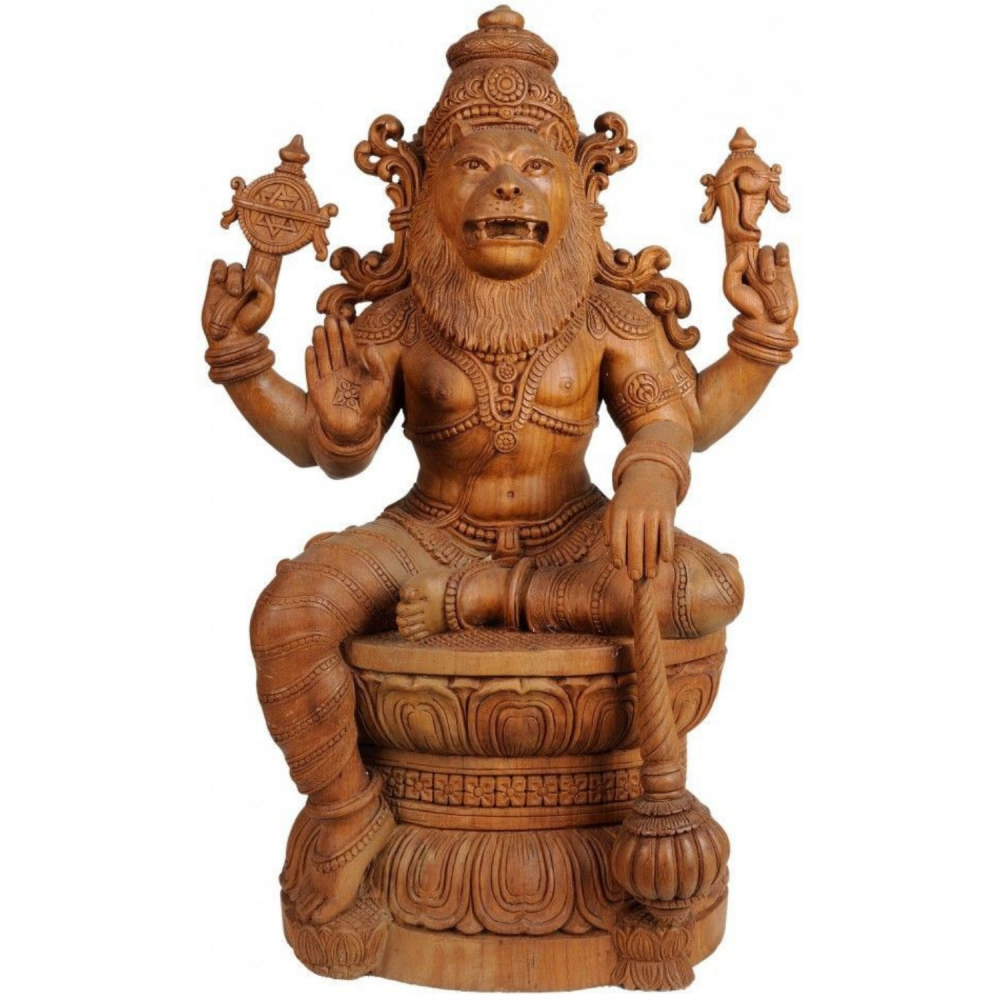 WOODEN NARASIMHA STATUE 24 INCH