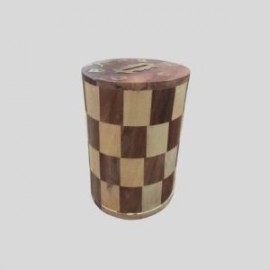 Wood Handicrafts Round Shape Wooden Money Box with Lock Piggy Bank Coin Box Children Gifts, Brown