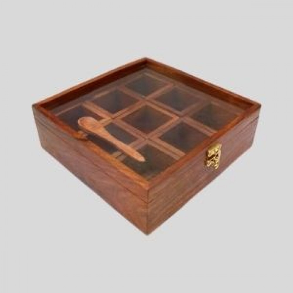 WOODEN SPICE BOX WITH SPOON
