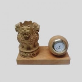 Wooden Ashok Stumph pen Holder with clock