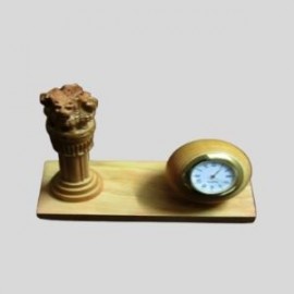 WHITE WOODEN ASHOK STAMPH WITH CLOCK