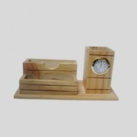 wooden pen stand with clock