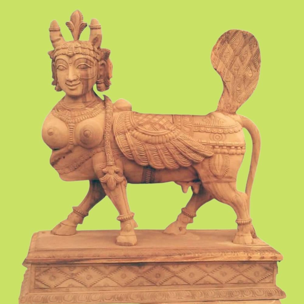 WOODEN KAMADHENU STATUE