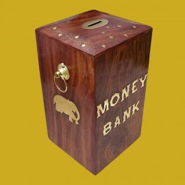 Wood Handicrafts Wooden Money Box With Lock Piggy Bank Coin Box Children Gifts 8 x 5 inch